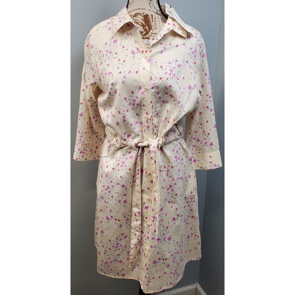 Foxcroft Dresses & Skirts - Foxcroft Shirt Dress Womens 12 Multicolor Floral Tie Waist Collared Button Front